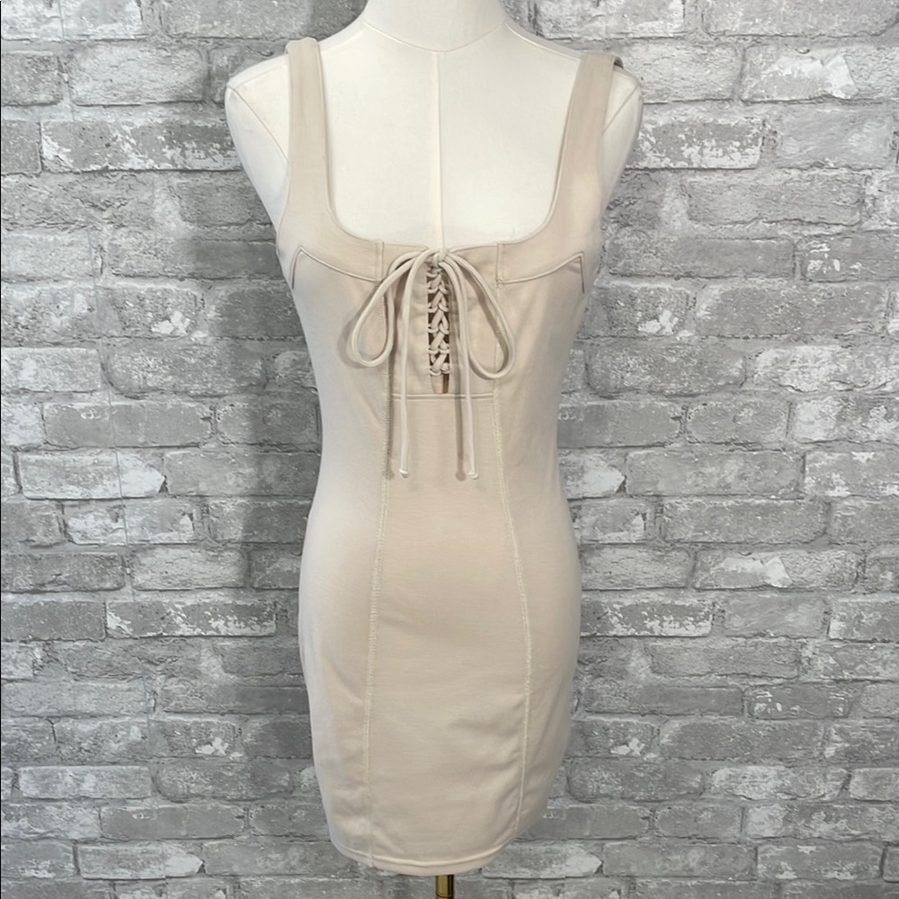Sadie & Sage Cream Lace Up Bodycon Mini Dress